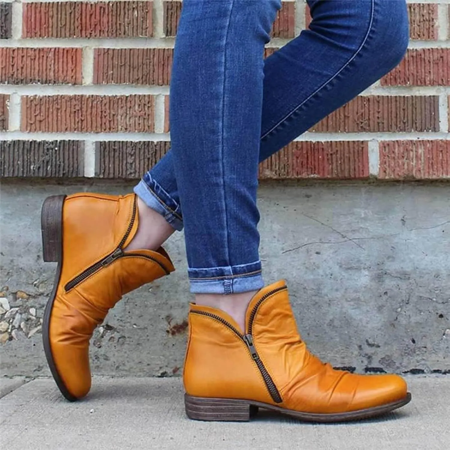2024 Ankle Boots for Women Vintage Casual Side Zipper Booties Arch Support Low Heel Boots Womens Solid Fashion Walking Boots