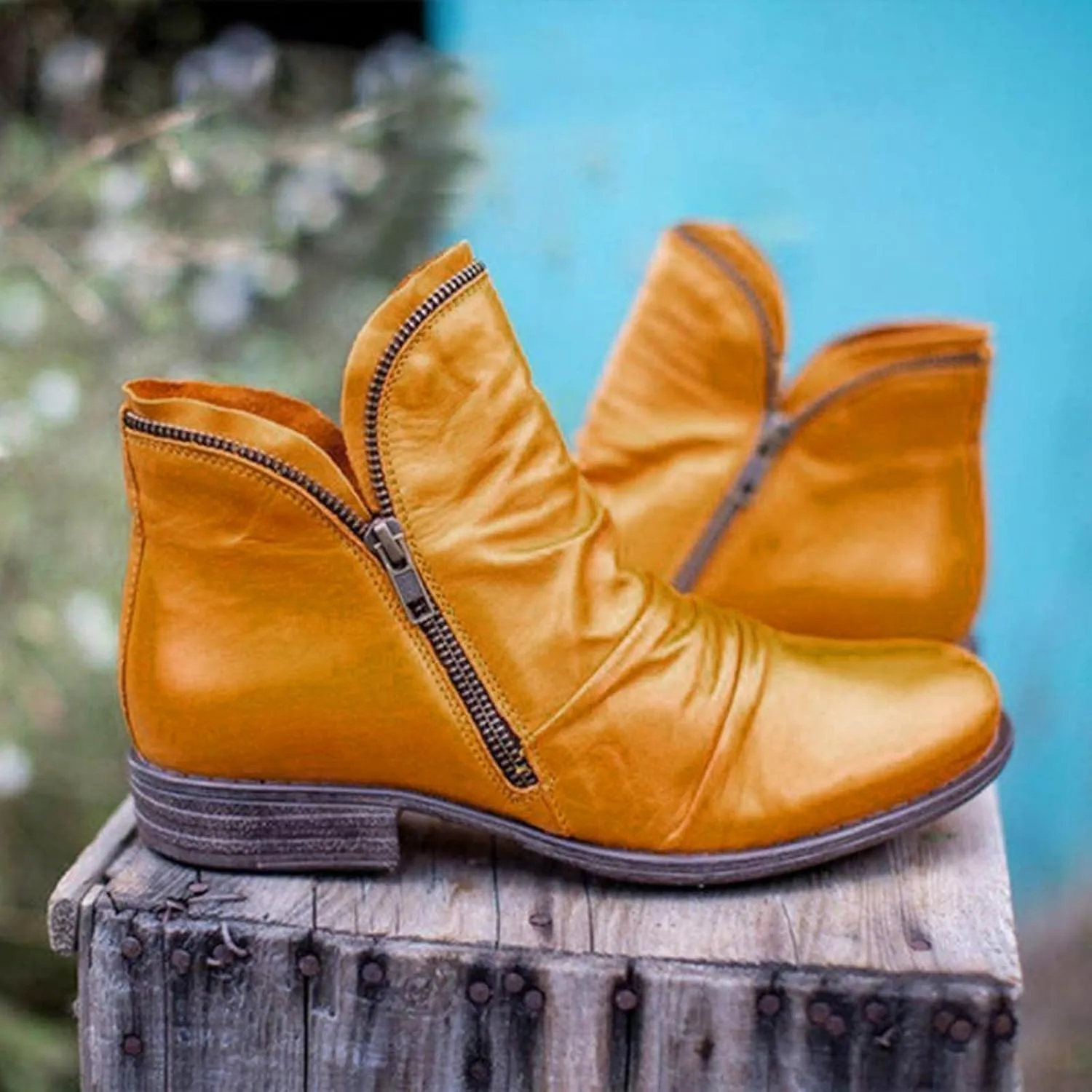 2024 Ankle Boots for Women Vintage Casual Side Zipper Booties Arch Support Low Heel Boots Womens Solid Fashion Walking Boots