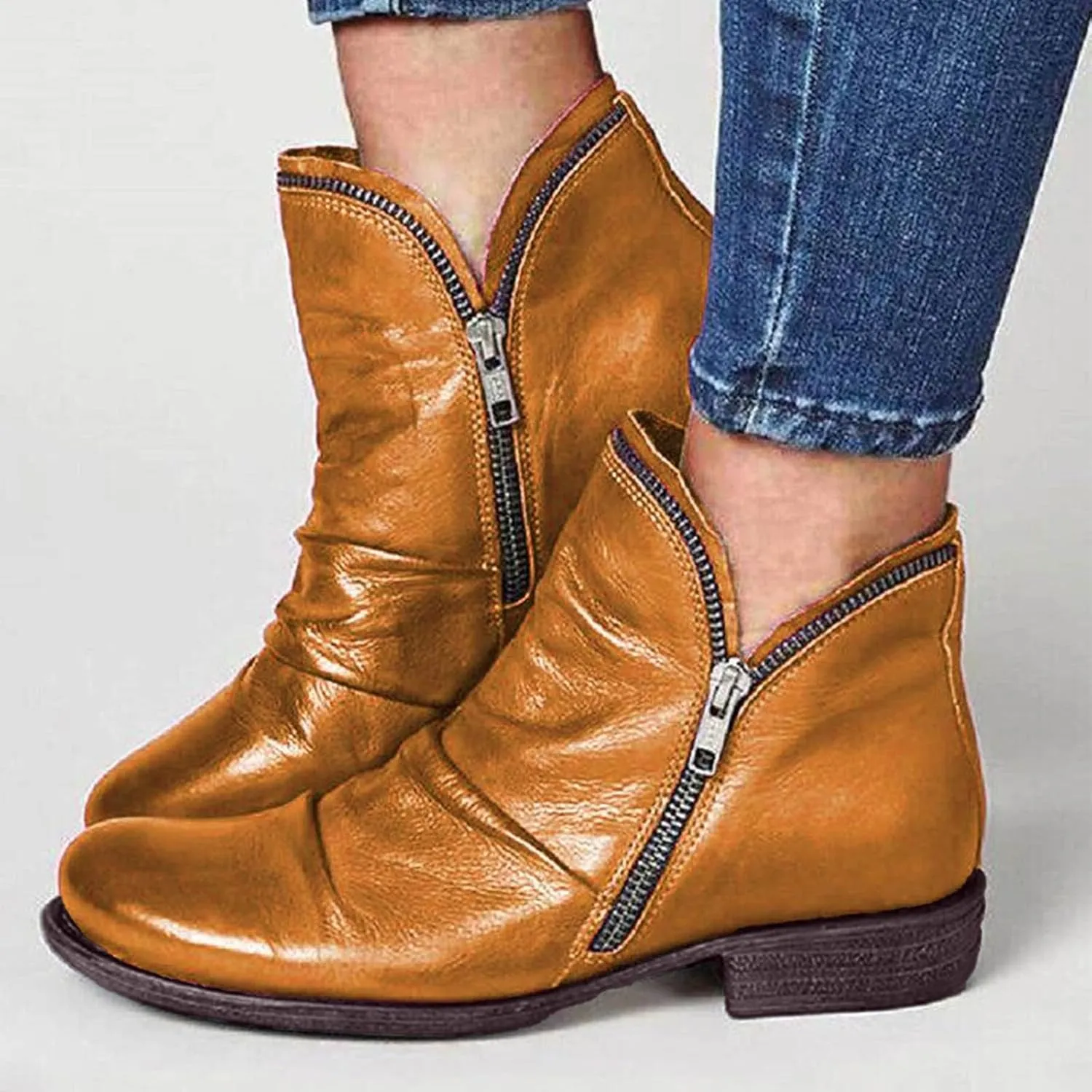 2024 Ankle Boots for Women Vintage Casual Side Zipper Booties Arch Support Low Heel Boots Womens Solid Fashion Walking Boots