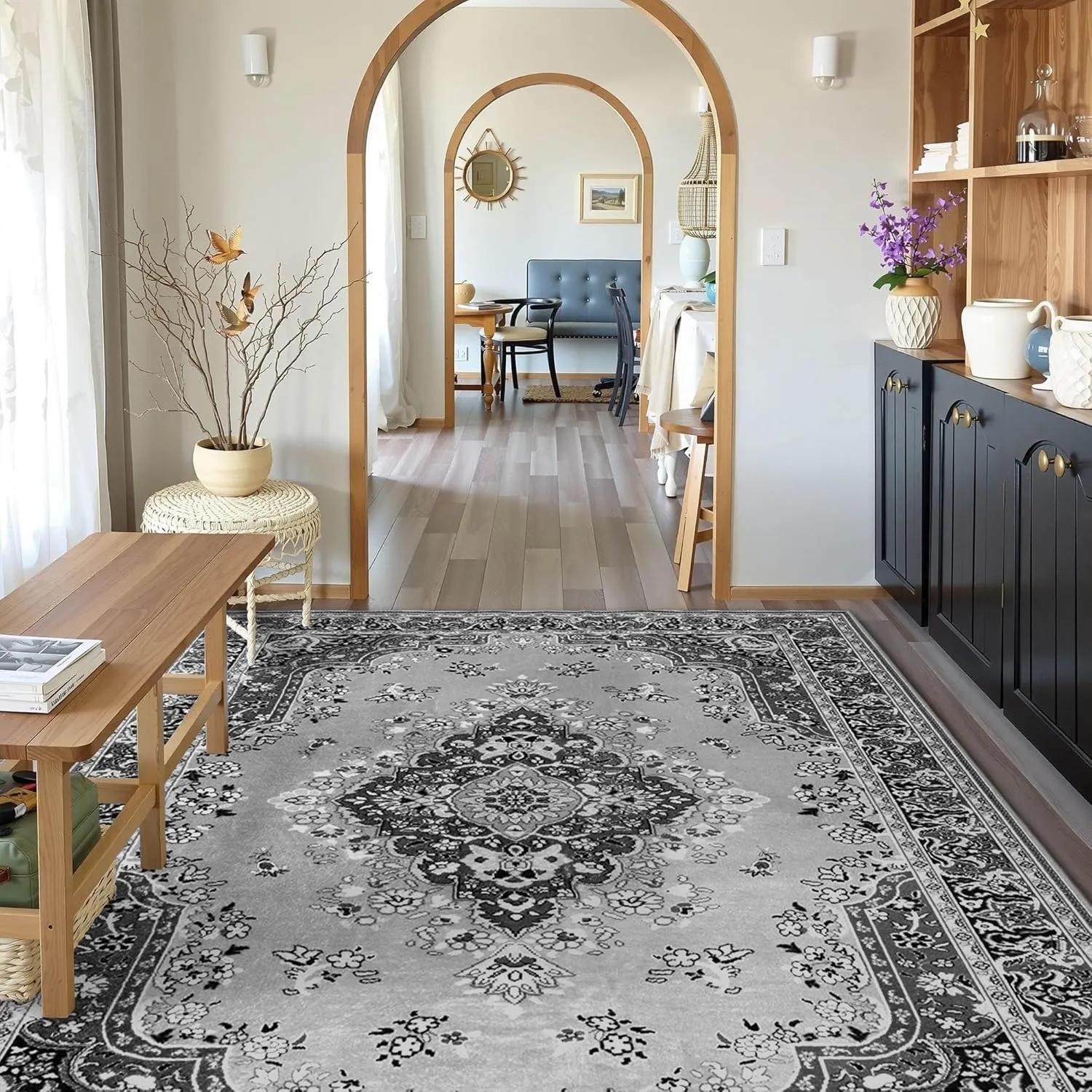 8x10 Area Rug for Living Room, Modern Washable Rug Non Slip Low Pile Large Area Rugs for Living Room, Bedroom, Farmhouse, Dining Room, Grey