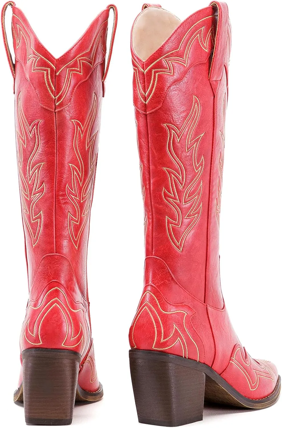 ADAMUMU Womens Wide Calf Cowboy Boots Classic Western-Style Cowboys Boots for Women Pointed Toe Womens Cowgirl Boots with Chunky Heel Non-Slip Sole for Adding Timeless Elegance to Your Wardrobe