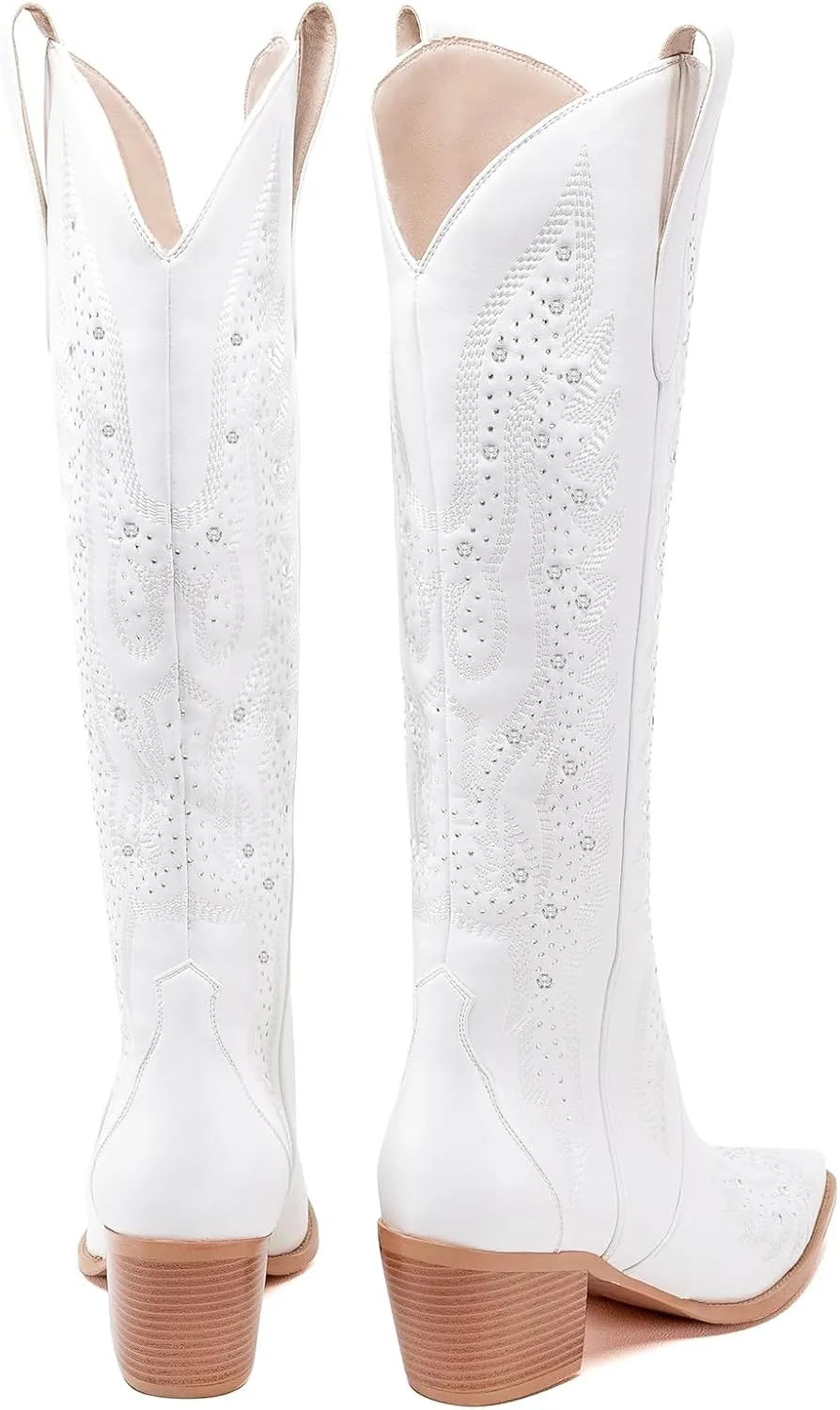 ADAMUMU Womens Wide Calf Cowboy Boots Classic Western-Style Cowboys Boots for Women Pointed Toe Womens Cowgirl Boots with Chunky Heel Non-Slip Sole for Adding Timeless Elegance to Your Wardrobe