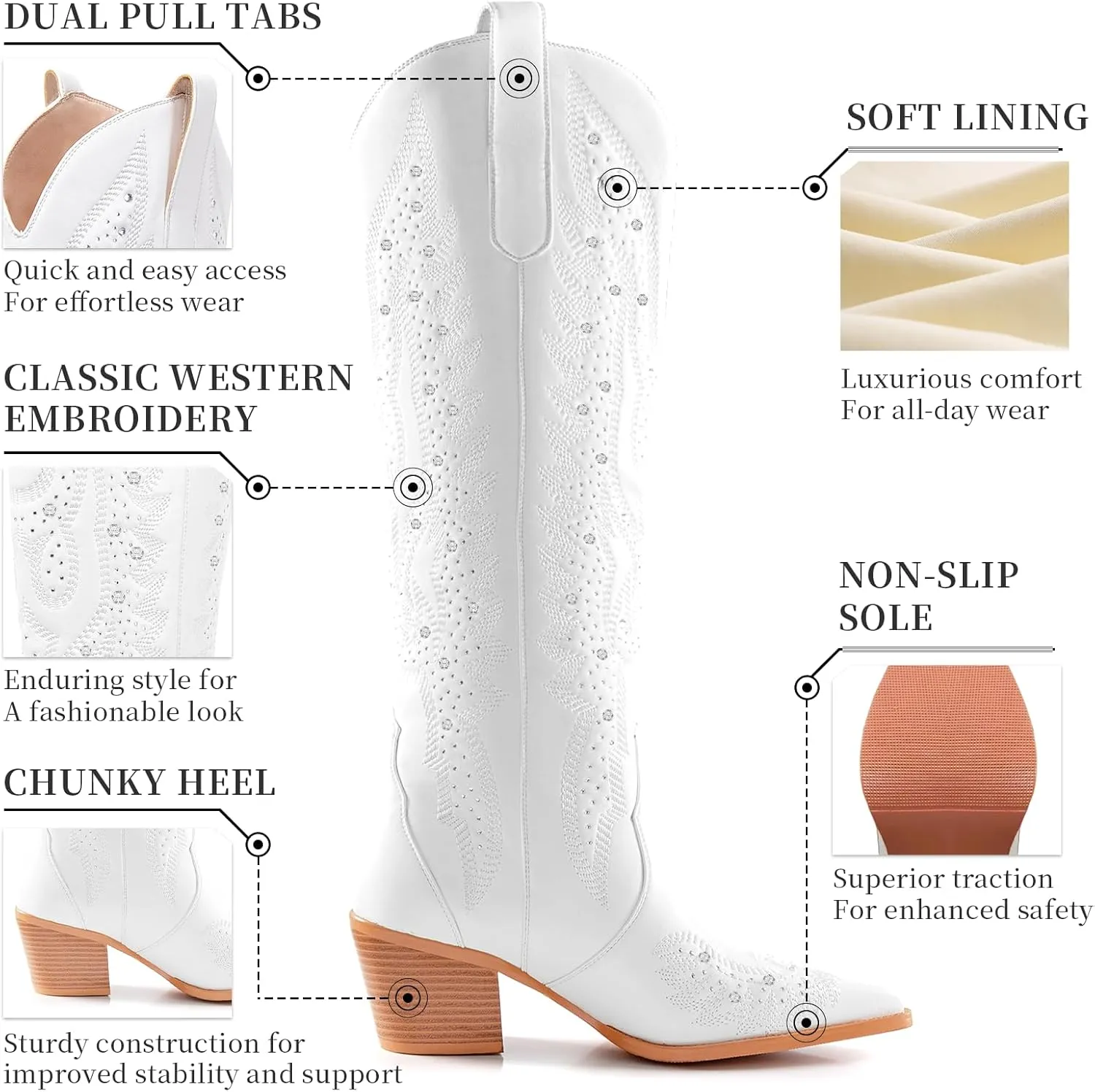 ADAMUMU Womens Wide Calf Cowboy Boots Classic Western-Style Cowboys Boots for Women Pointed Toe Womens Cowgirl Boots with Chunky Heel Non-Slip Sole for Adding Timeless Elegance to Your Wardrobe