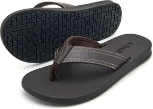 ADAX Mens Comfortable Leather Flip Flops,Non-Slip Sport Cushion Beach Slippers Thong Sandals
