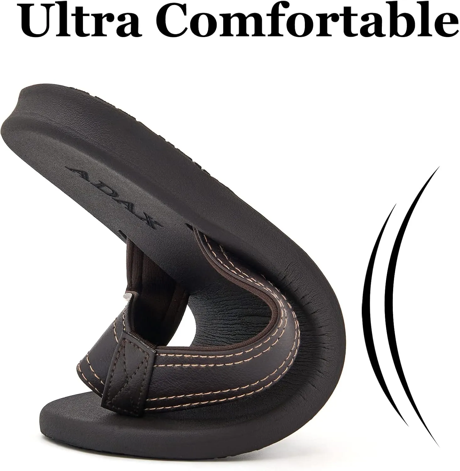 ADAX Mens Comfortable Leather Flip Flops,Non-Slip Sport Cushion Beach Slippers Thong Sandals