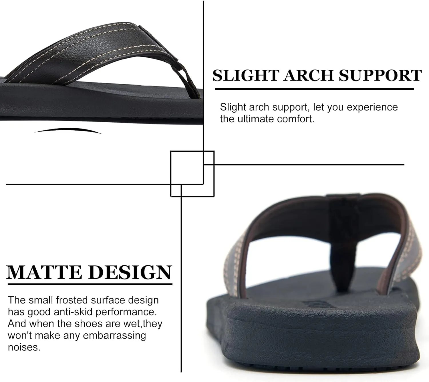 ADAX Mens Comfortable Leather Flip Flops,Non-Slip Sport Cushion Beach Slippers Thong Sandals