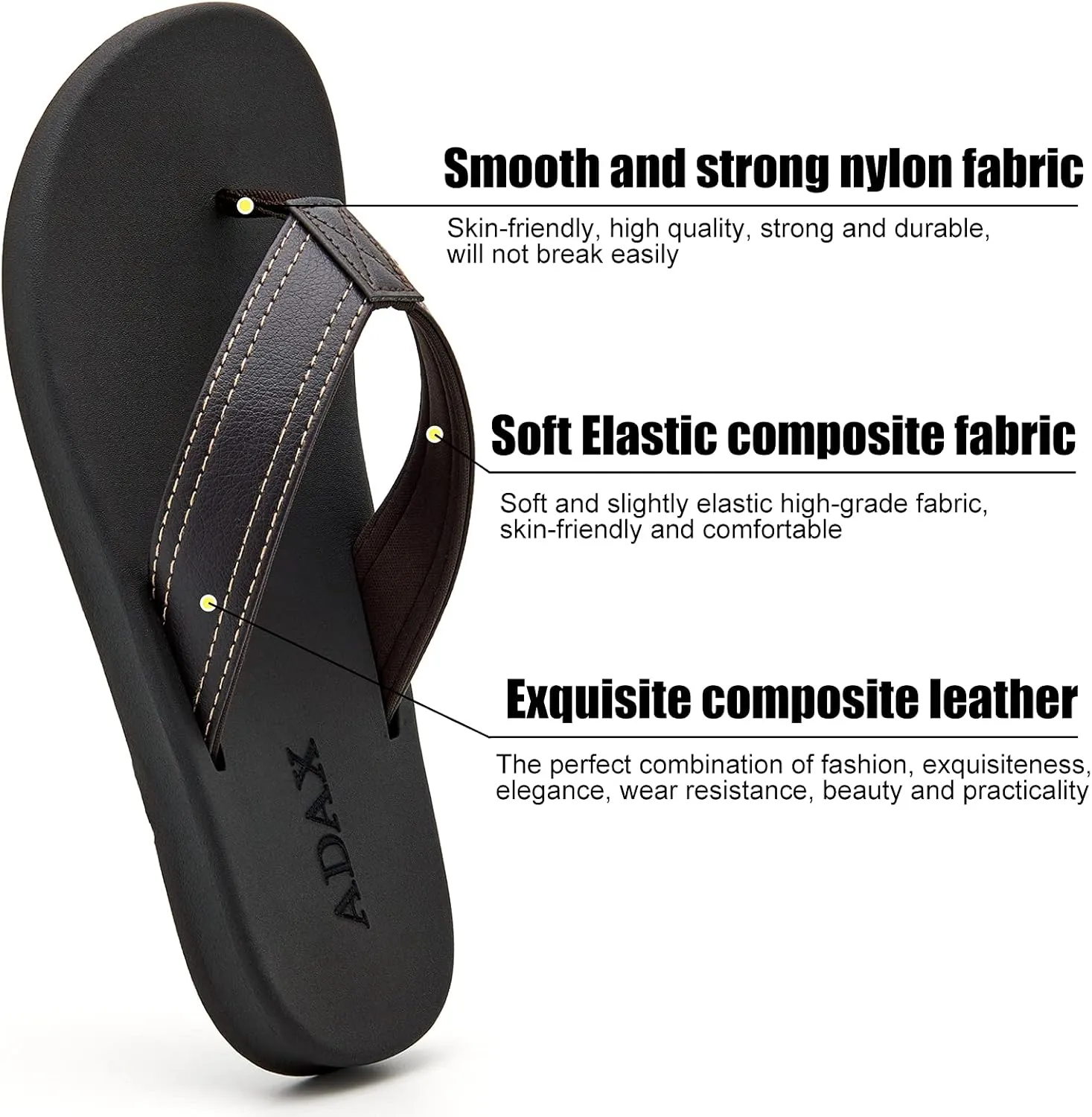 ADAX Mens Comfortable Leather Flip Flops,Non-Slip Sport Cushion Beach Slippers Thong Sandals