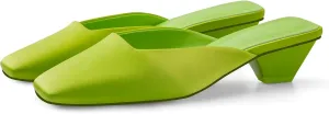 Adrizzlein Mule Heels for Women Square Toe Kitten Heel Satin Mules Closed Toe Low Heel Slides Sandals Summer Dress Shoes