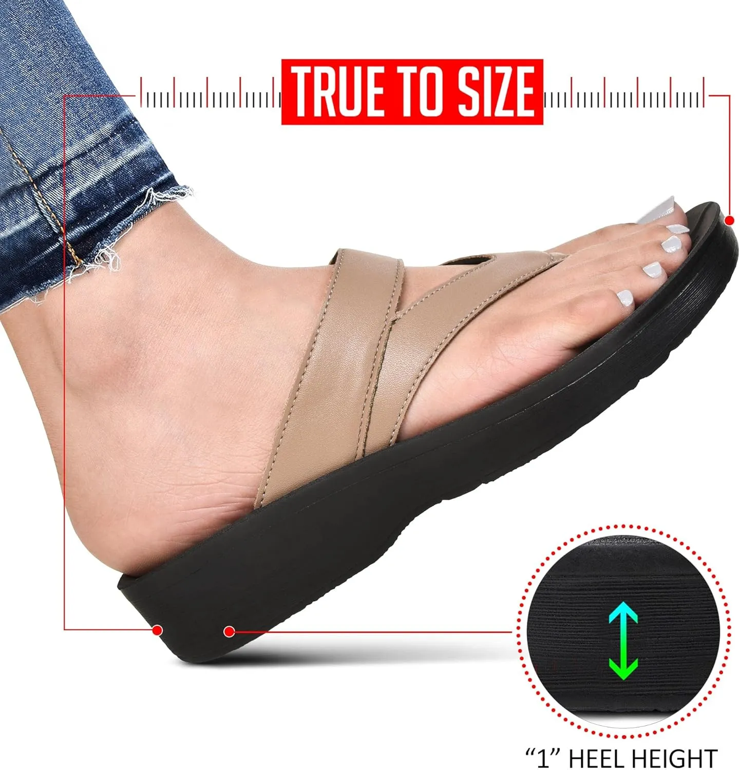 AEROTHOTIC Comfy Open Toe Arch Support Flip Flops for Women Cushion Padded Stylish Straps Dressy Sandals Walking Travel Beach Wear