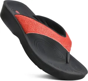 AEROTHOTIC Comfy Open Toe Arch Support Flip Flops for Women Cushion Padded Stylish Straps Dressy Sandals Walking Travel Beach Wear