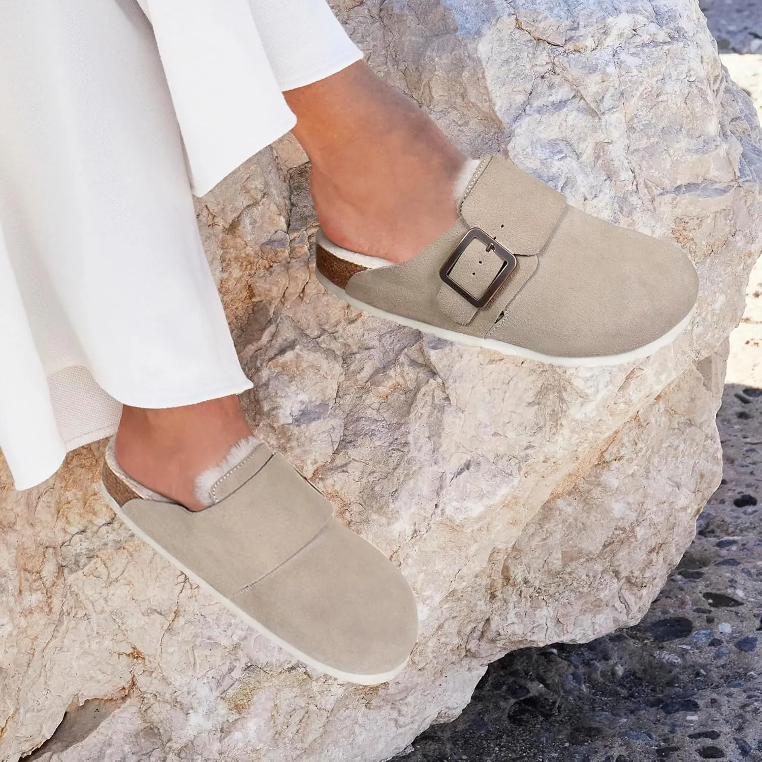 AEROTHOTIC Genuine Leather Fur Lined Clogs for Women with Arch Support Memory Foam Soft Cork Foodbed All-Day Wear Casual Comfort Potato Shoes Mules