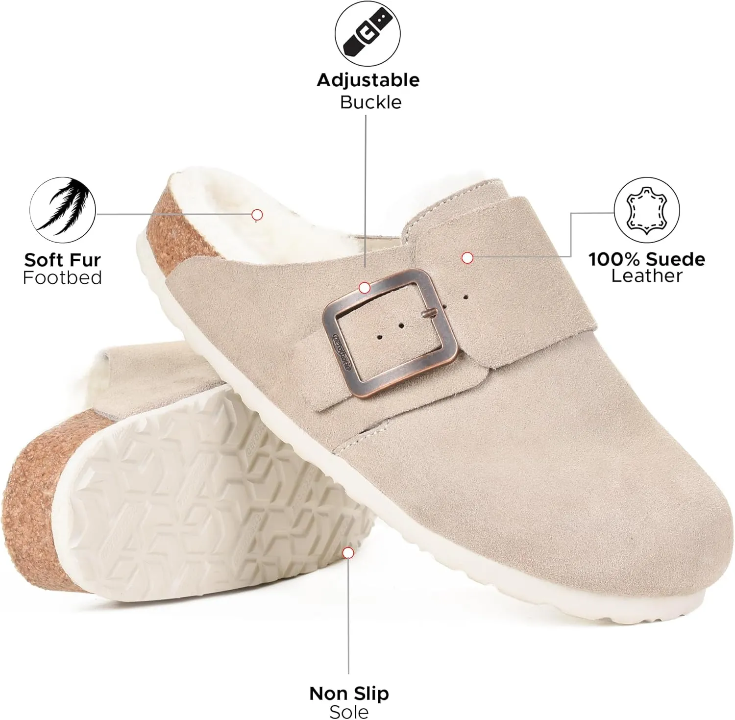 AEROTHOTIC Genuine Leather Fur Lined Clogs for Women with Arch Support Memory Foam Soft Cork Foodbed All-Day Wear Casual Comfort Potato Shoes Mules
