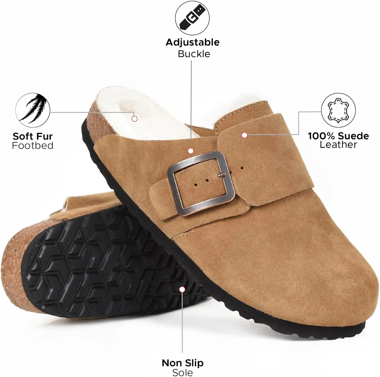AEROTHOTIC Genuine Leather Fur Lined Clogs for Women with Arch Support Memory Foam Soft Cork Foodbed All-Day Wear Casual Comfort Potato Shoes Mules