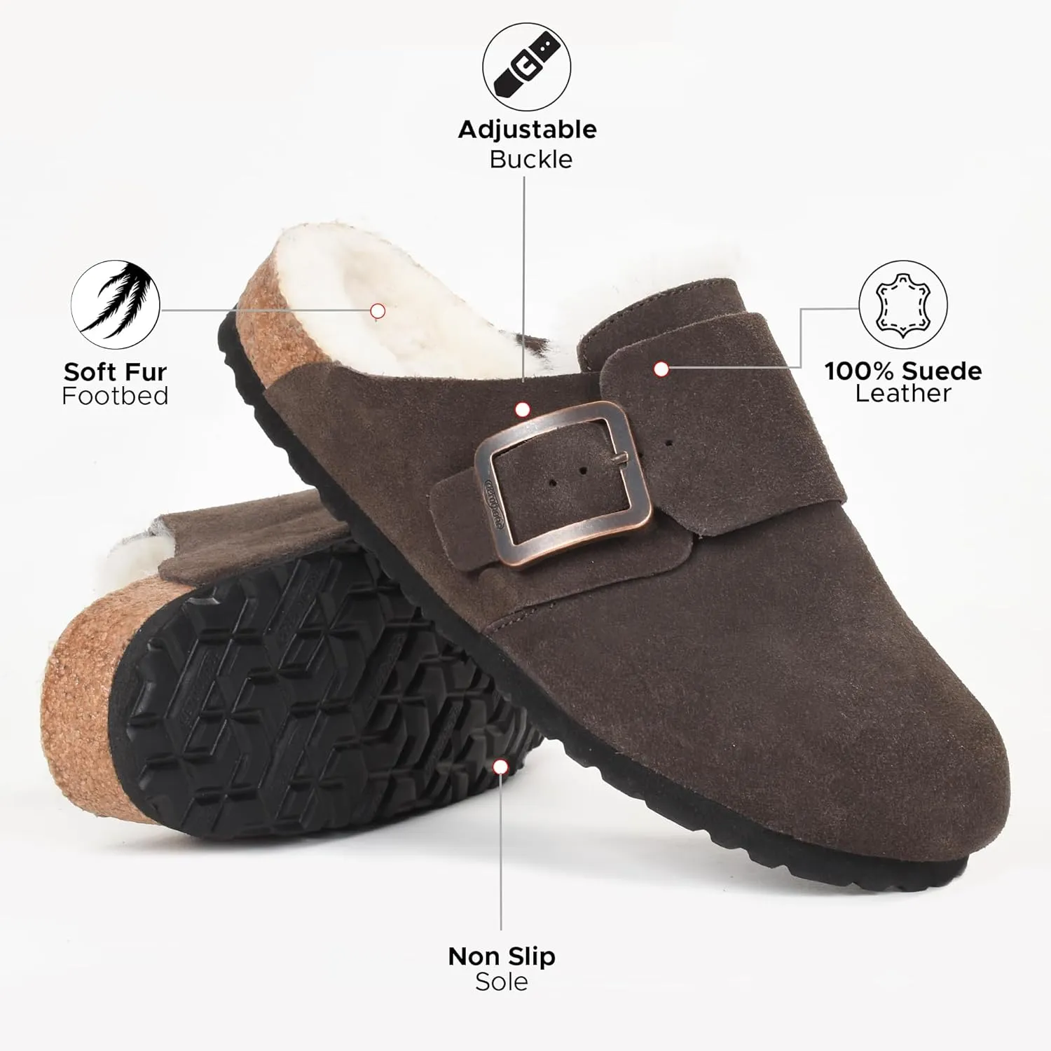 AEROTHOTIC Genuine Leather Fur Lined Clogs for Women with Arch Support Memory Foam Soft Cork Foodbed All-Day Wear Casual Comfort Potato Shoes Mules
