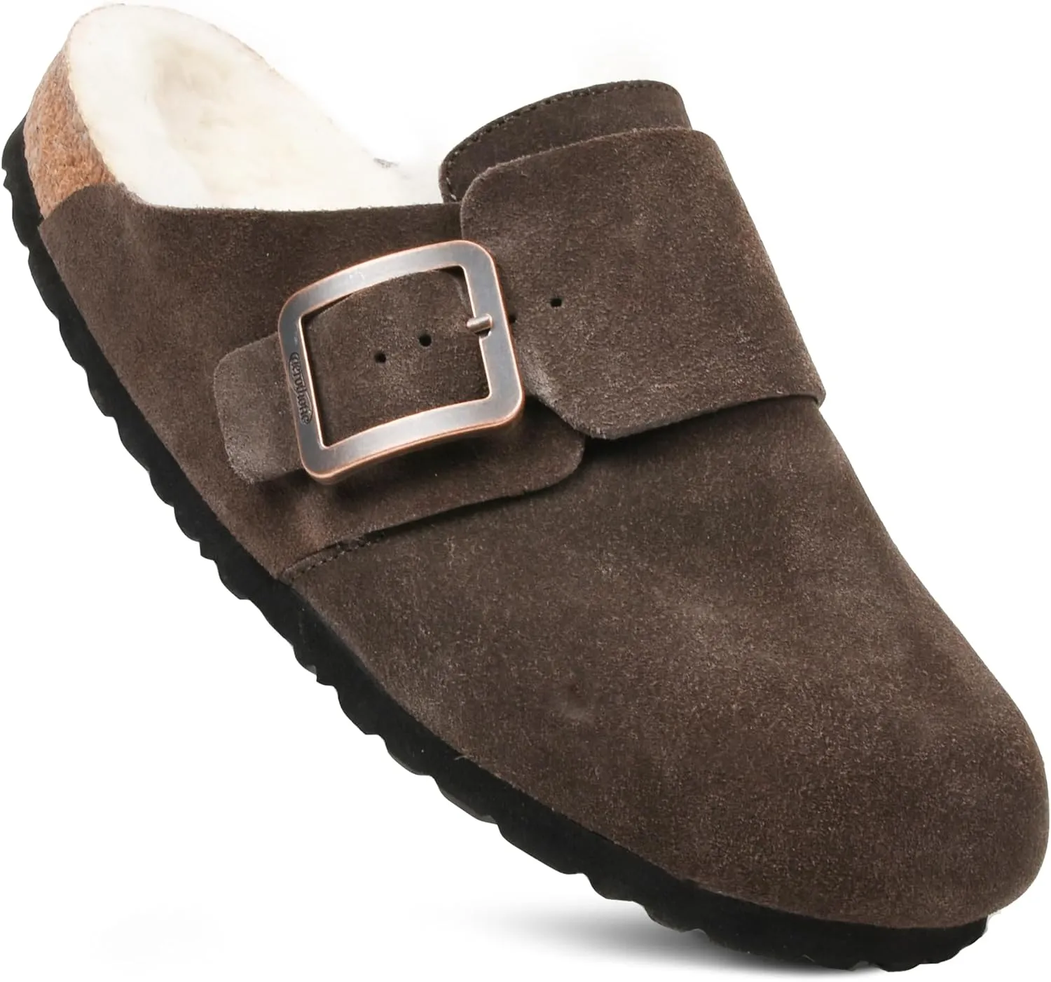 AEROTHOTIC Genuine Leather Fur Lined Clogs for Women with Arch Support Memory Foam Soft Cork Foodbed All-Day Wear Casual Comfort Potato Shoes Mules