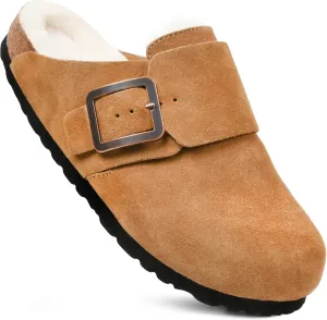 AEROTHOTIC Genuine Leather Fur Lined Clogs for Women with Arch Support Memory Foam Soft Cork Foodbed All-Day Wear Casual Comfort Potato Shoes Mules