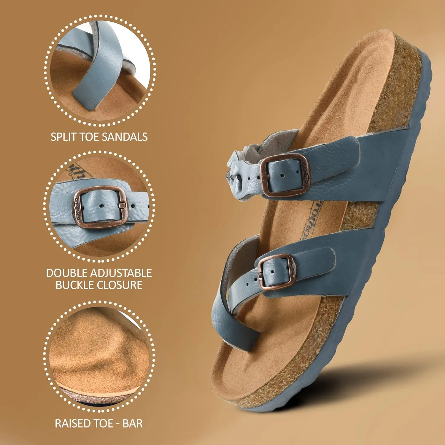 AEROTHOTIC Womens Strappy Slip-On Modern Memory Foam Cushion Footbed Outdoor Adjustable Buckle Cork Footbed Slides for Sandals with Comfortable Arch Support