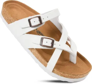 AEROTHOTIC Womens Strappy Slip-On Modern Memory Foam Cushion Footbed Outdoor Adjustable Buckle Cork Footbed Slides for Sandals with Comfortable Arch Support