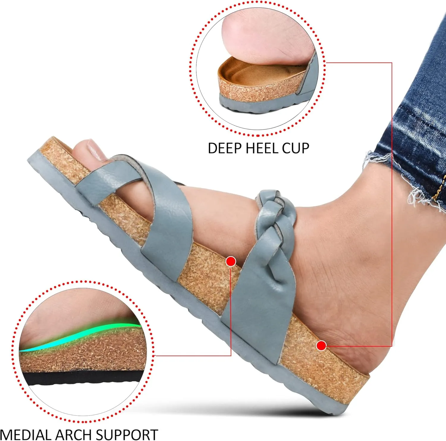 AEROTHOTIC Womens Strappy Slip-On Modern Memory Foam Cushion Footbed Outdoor Adjustable Buckle Cork Footbed Slides for Sandals with Comfortable Arch Support