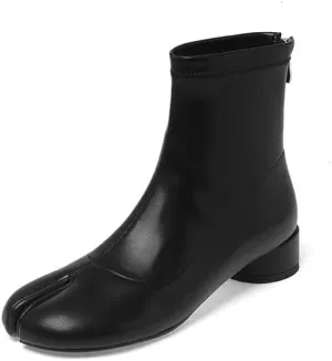 Agodor Women Split Toe Tabi Shoes Chunky Block High Heels Mid Calf Boots Vintage Fashion Shoes