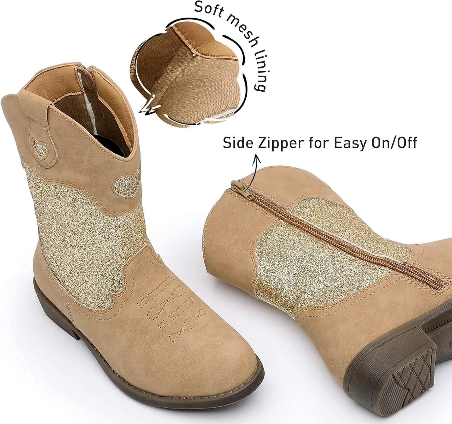 Ahannie Girls Cowboy Boots Western Cowgirl Boots for Girls with Side Zipper Boot for Toddler/Little Kid/Big Kid