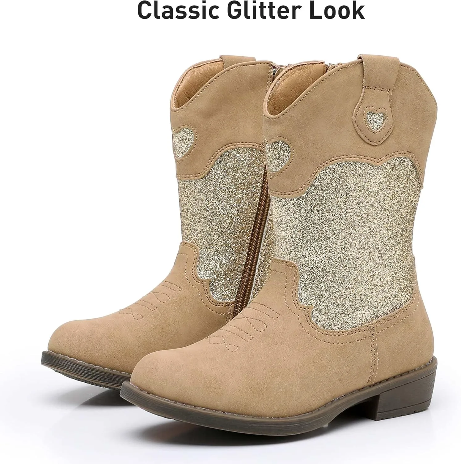 Ahannie Girls Cowboy Boots Western Cowgirl Boots for Girls with Side Zipper Boot for Toddler/Little Kid/Big Kid