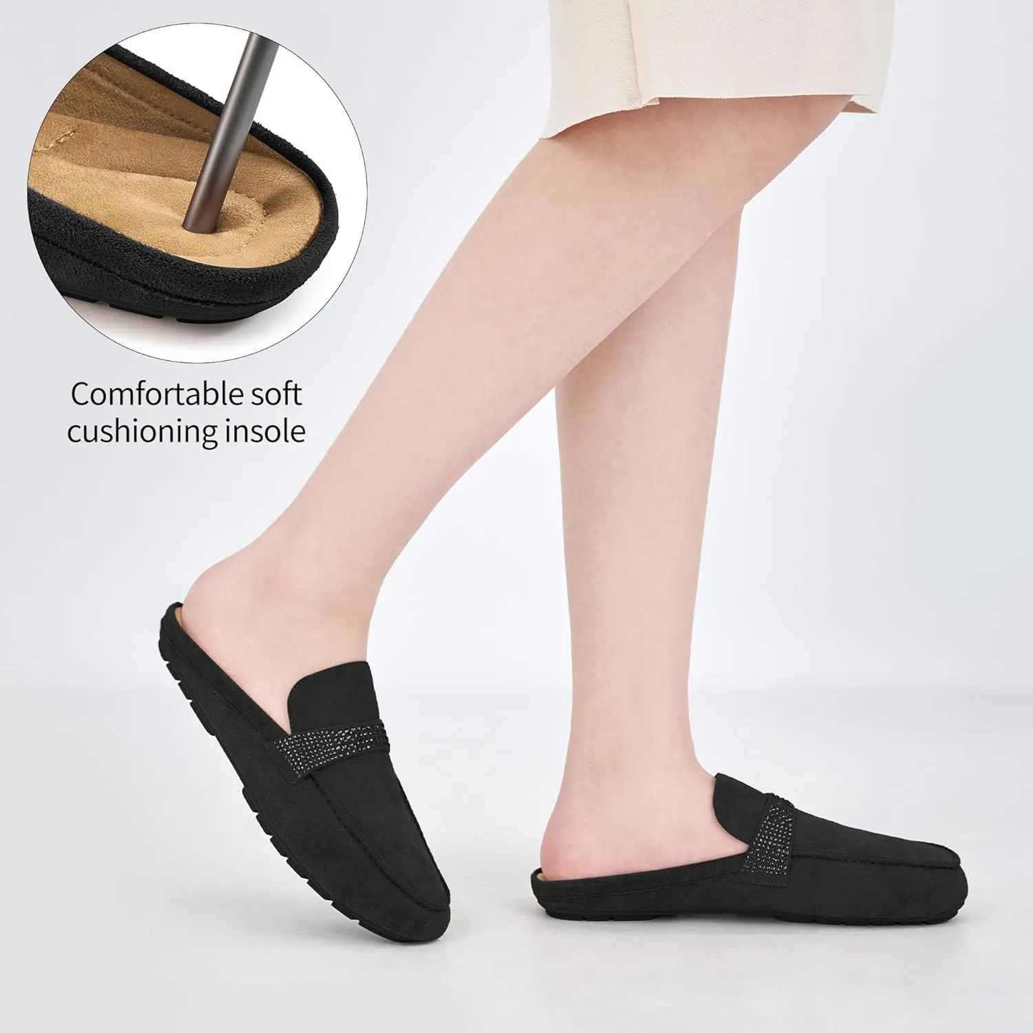 Almusen Mules for Women Flats Shoes: Comfortable Round Toe Slip on Walking Backless Mule Slides for Business Office