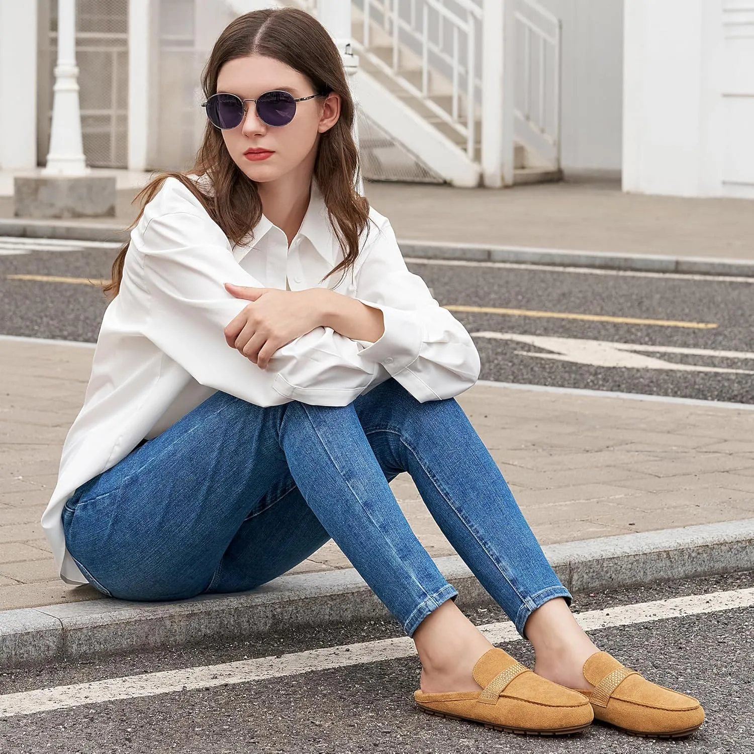 Almusen Mules for Women Flats Shoes: Comfortable Round Toe Slip on Walking Backless Mule Slides for Business Office