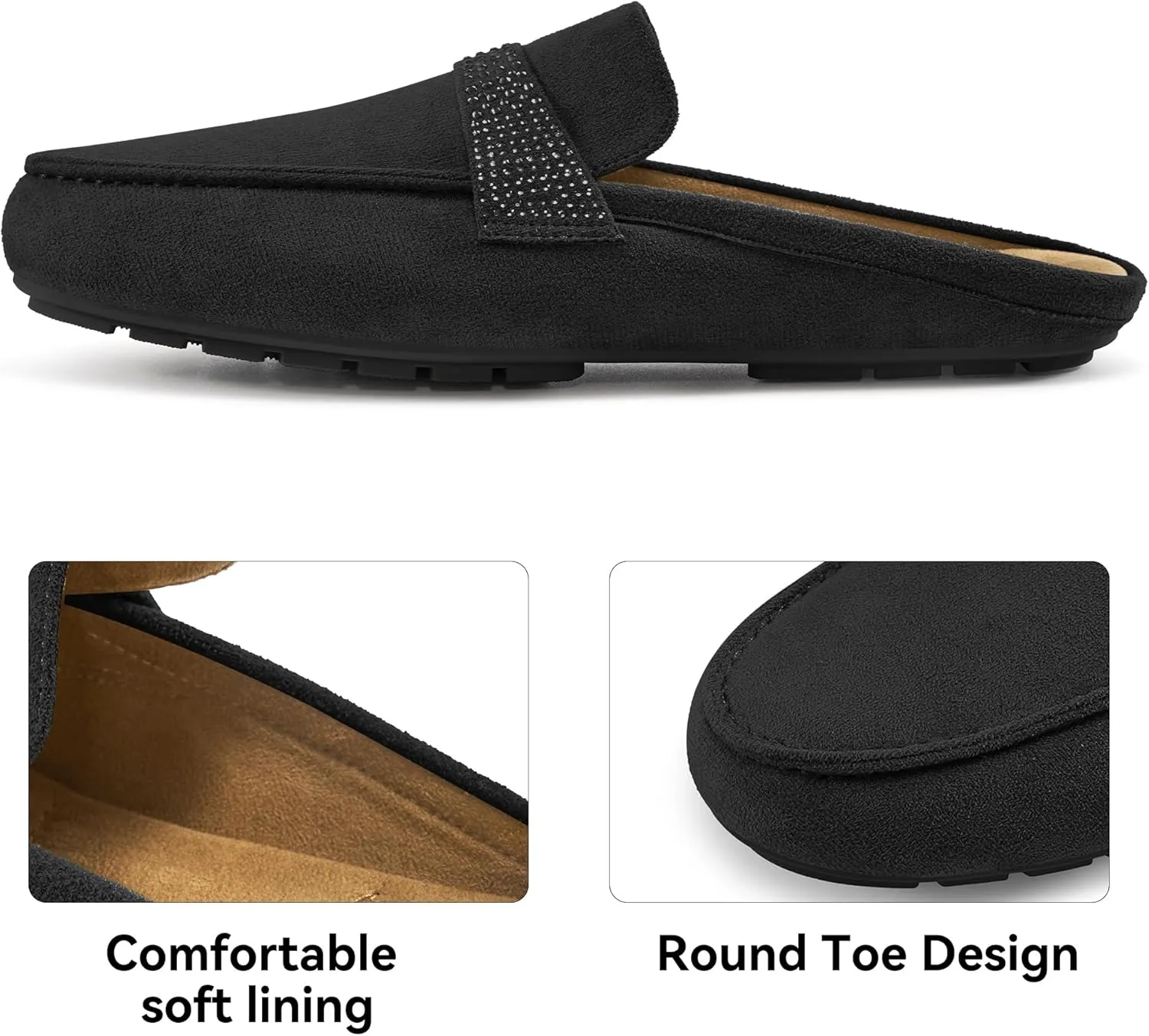 Almusen Mules for Women Flats Shoes: Comfortable Round Toe Slip on Walking Backless Mule Slides for Business Office