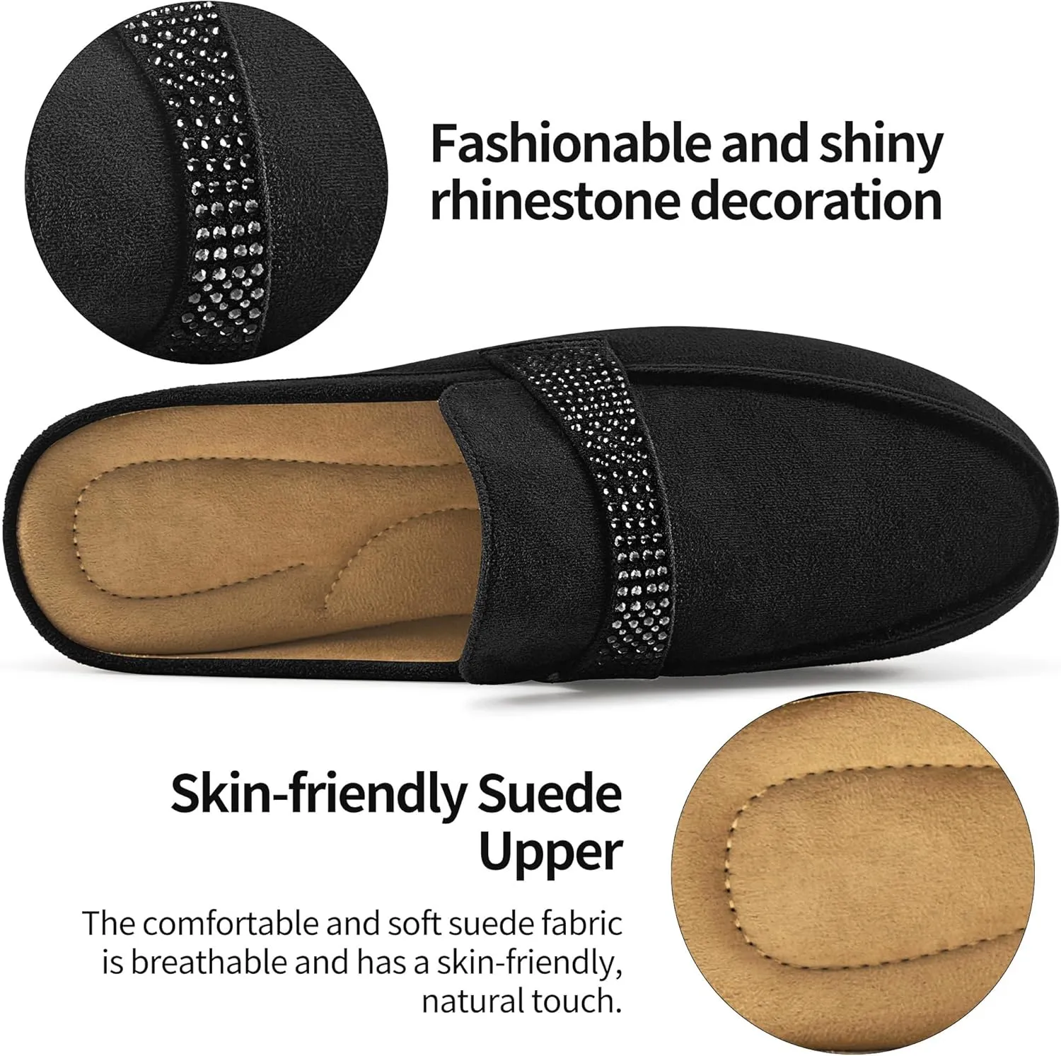 Almusen Mules for Women Flats Shoes: Comfortable Round Toe Slip on Walking Backless Mule Slides for Business Office