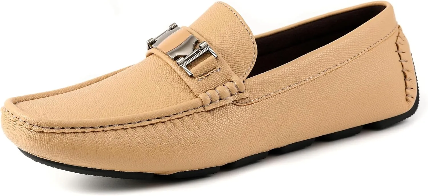 Amali Driving Moccasins, Faux Leather with Enamel Horse-Bit Ornament & Soft Lining, Comfortable & Stylish Mens Dress Loafers for Everyday Wear