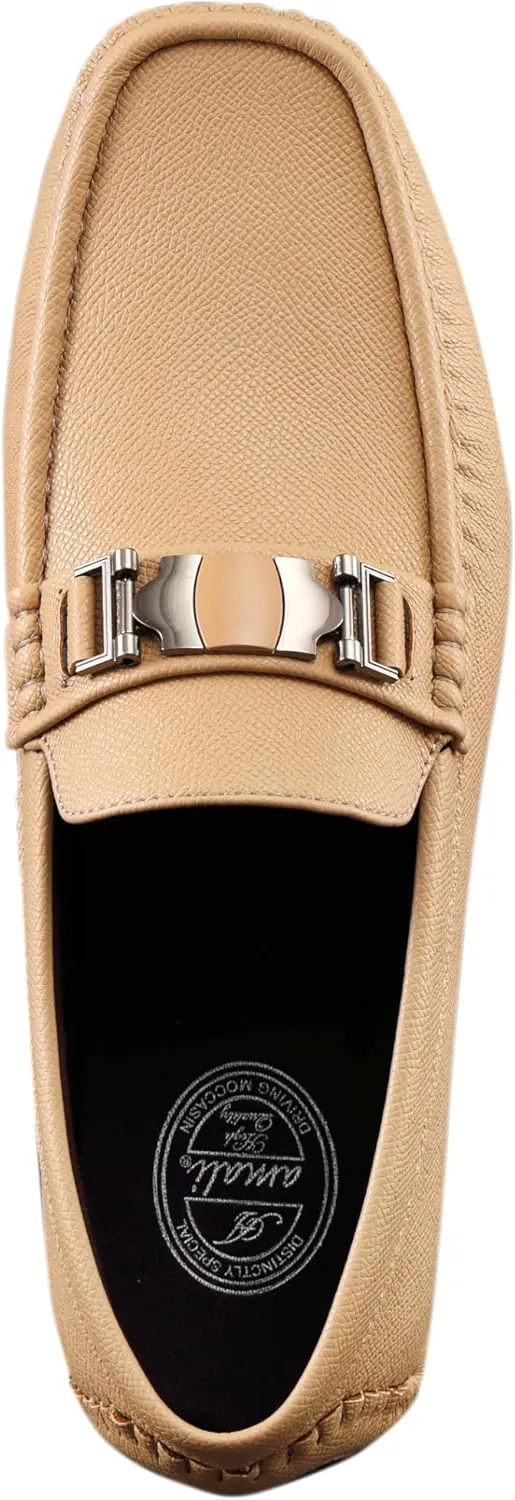 Amali Driving Moccasins, Faux Leather with Enamel Horse-Bit Ornament & Soft Lining, Comfortable & Stylish Mens Dress Loafers for Everyday Wear