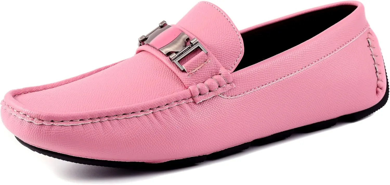 Amali Driving Moccasins, Faux Leather with Enamel Horse-Bit Ornament & Soft Lining, Comfortable & Stylish Mens Dress Loafers for Everyday Wear