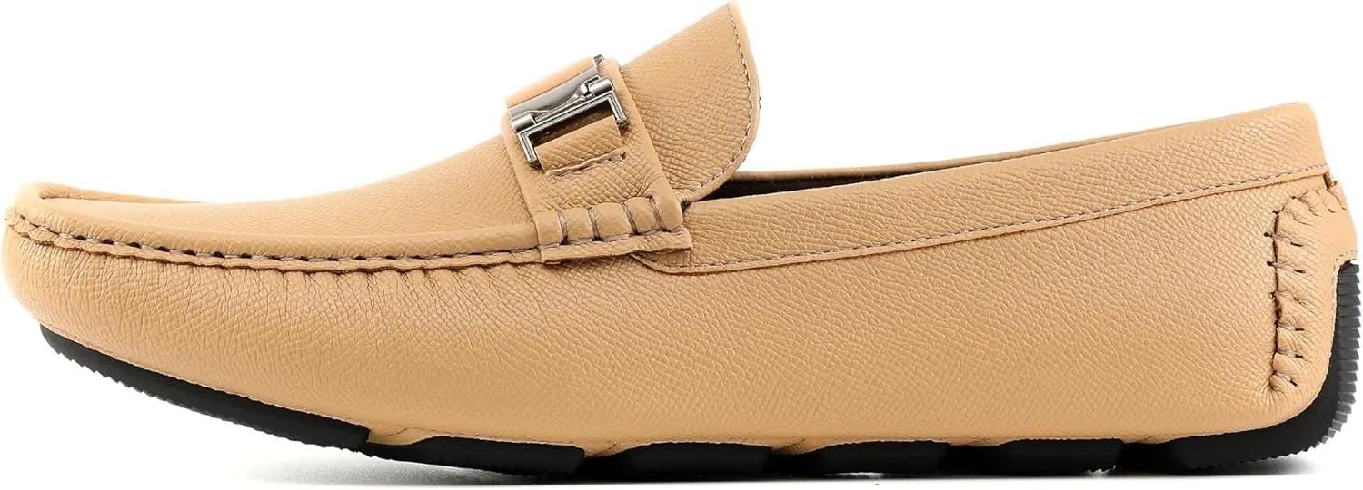 Amali Driving Moccasins, Faux Leather with Enamel Horse-Bit Ornament & Soft Lining, Comfortable & Stylish Mens Dress Loafers for Everyday Wear