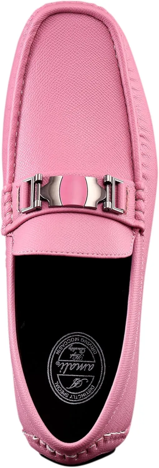 Amali Driving Moccasins, Faux Leather with Enamel Horse-Bit Ornament & Soft Lining, Comfortable & Stylish Mens Dress Loafers for Everyday Wear