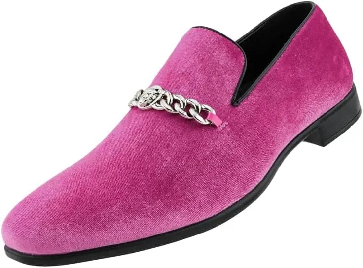Amali Velvet Slip-On Dress Loafers for Men with Lion Head Piece, Men's Formal Smoking Tuxedo Slippers, Loafer Shoes with Metal Chain Detail