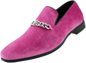 Amali Velvet Slip-On Dress Loafers for Men with Lion Head Piece, Men's Formal Smoking Tuxedo Slippers, Loafer Shoes with Metal Chain Detail