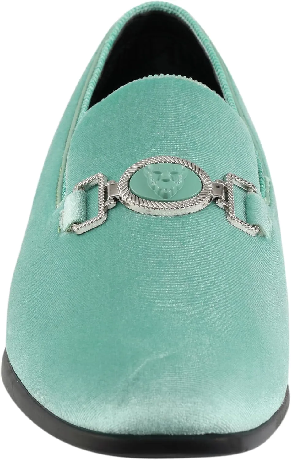 Amali Velvet Slip-On Dress Loafers for Men with Lion Head Piece, Men's Formal Smoking Tuxedo Slippers, Loafer Shoes with Metal Chain Detail