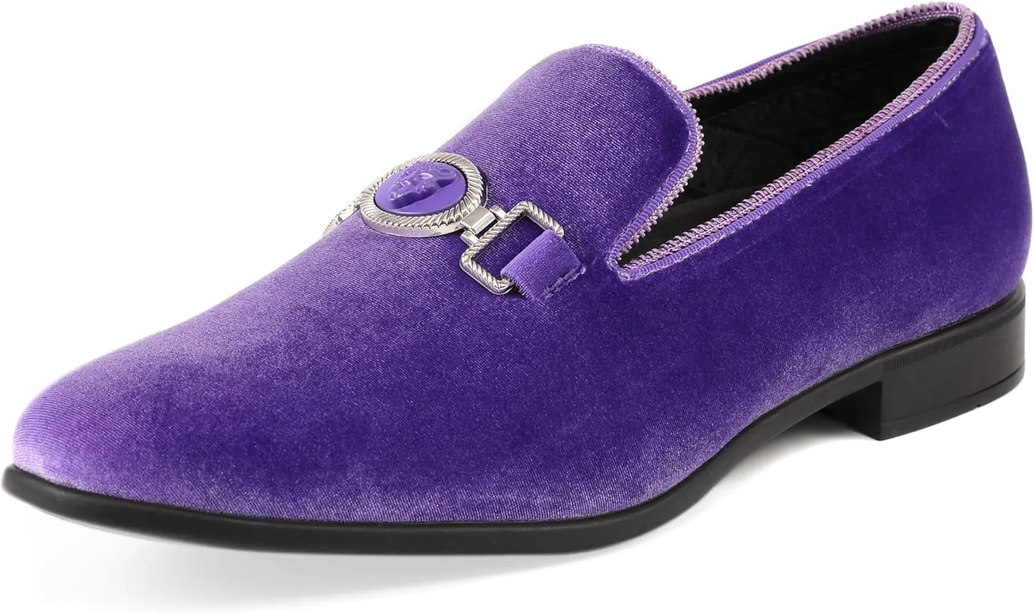Amali Velvet Slip-On Dress Loafers for Men with Lion Head Piece, Men's Formal Smoking Tuxedo Slippers, Loafer Shoes with Metal Chain Detail