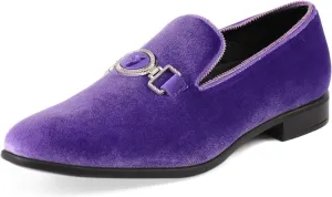 Amali Velvet Slip-On Dress Loafers for Men with Lion Head Piece, Men's Formal Smoking Tuxedo Slippers, Loafer Shoes with Metal Chain Detail