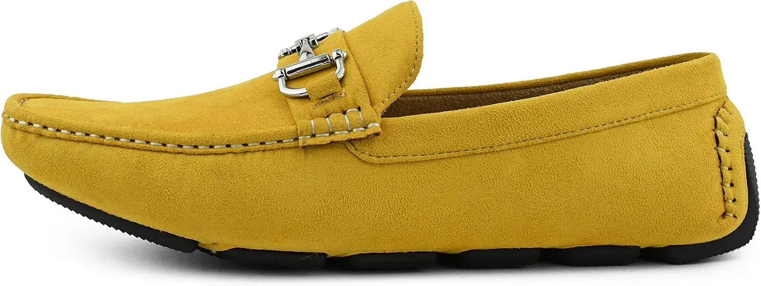 Amali Walken Men's Casual Slip-On Loafers, Driving Moccasin Shoes for Men with Silver Buckle, Available in Plush Microfiber and PU Leather