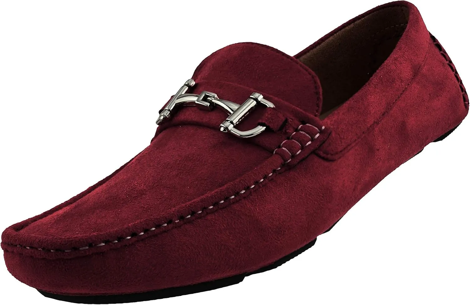 Amali Walken Men's Casual Slip-On Loafers, Driving Moccasin Shoes for Men with Silver Buckle, Available in Plush Microfiber and PU Leather