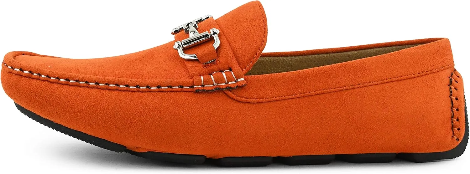 Amali Walken Men's Casual Slip-On Loafers, Driving Moccasin Shoes for Men with Silver Buckle, Available in Plush Microfiber and PU Leather
