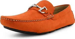 Amali Walken Men's Casual Slip-On Loafers, Driving Moccasin Shoes for Men with Silver Buckle, Available in Plush Microfiber and PU Leather