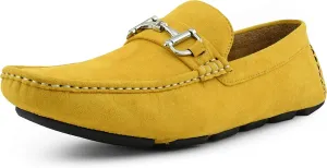 Amali Walken Men's Casual Slip-On Loafers, Driving Moccasin Shoes for Men with Silver Buckle, Available in Plush Microfiber and PU Leather
