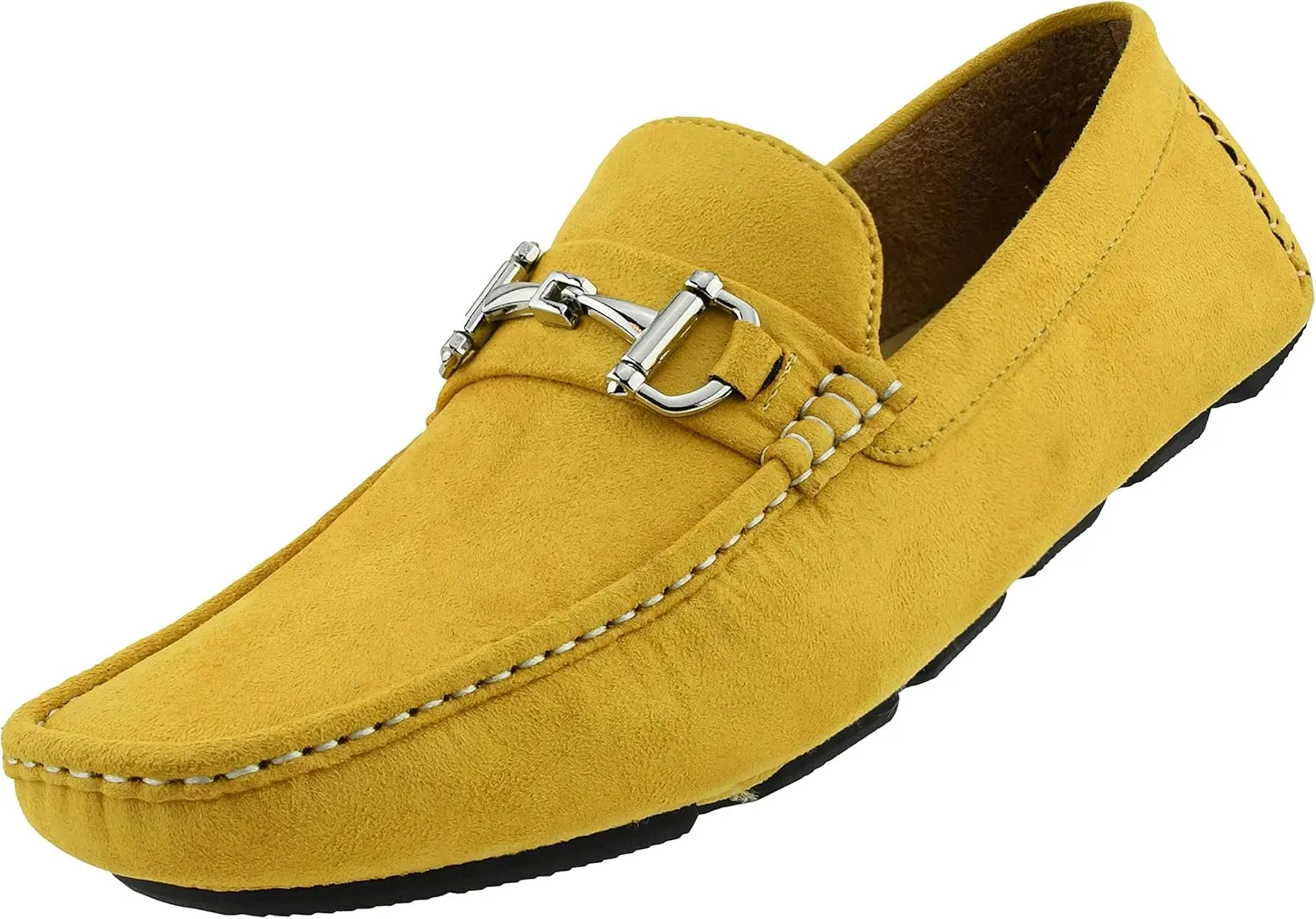 Amali Walken Men's Casual Slip-On Loafers, Driving Moccasin Shoes for Men with Silver Buckle, Available in Plush Microfiber and PU Leather