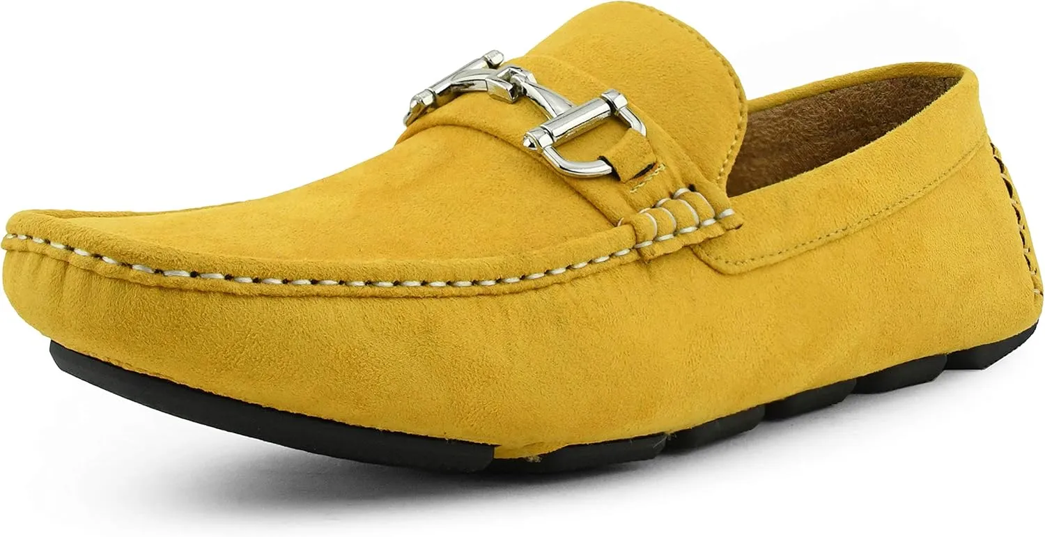 Amali Walken Men's Casual Slip-On Loafers, Driving Moccasin Shoes for Men with Silver Buckle, Available in Plush Microfiber and PU Leather