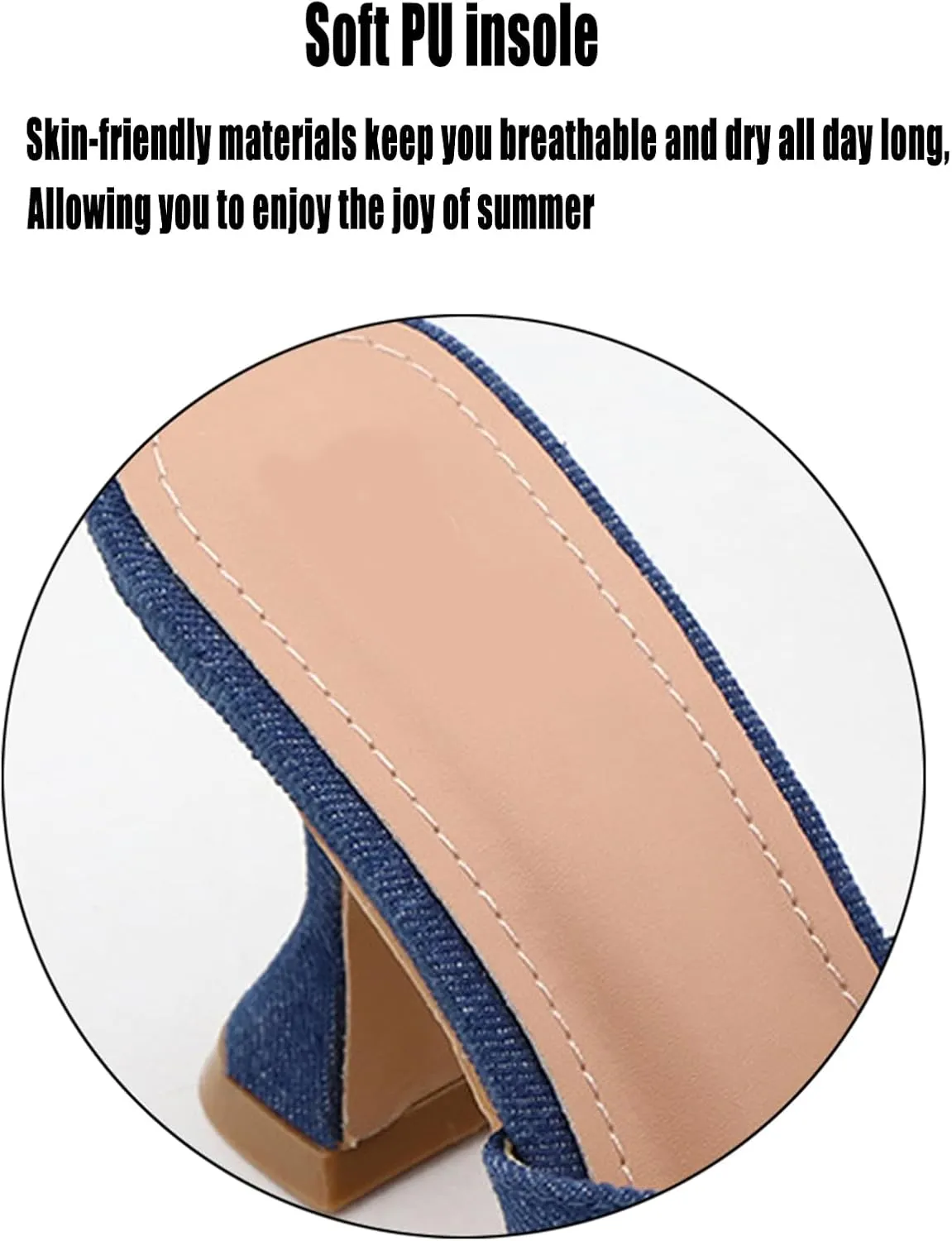 AMAZIDEAL Women's Denim Square Open Toe Kitten Heel Sandals,Summer Fashion Backless Slip-on Kitten Heels Mules,Sexy Party Dress Sandals