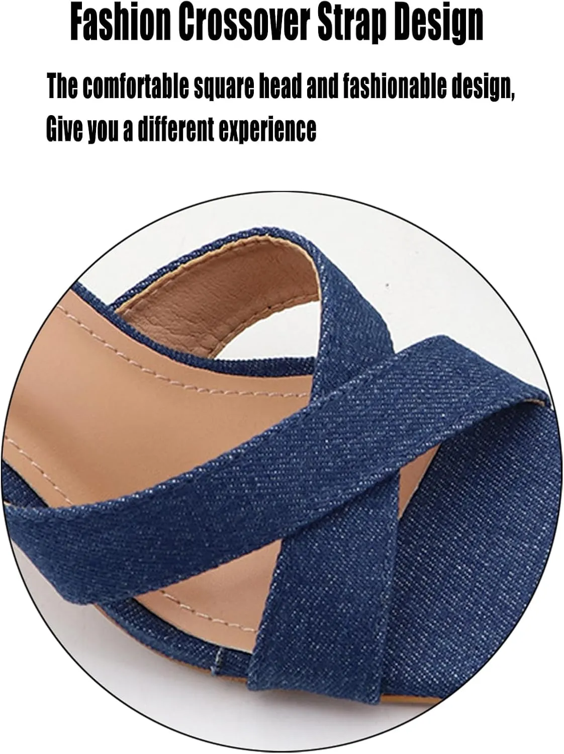 AMAZIDEAL Women's Denim Square Open Toe Kitten Heel Sandals,Summer Fashion Backless Slip-on Kitten Heels Mules,Sexy Party Dress Sandals