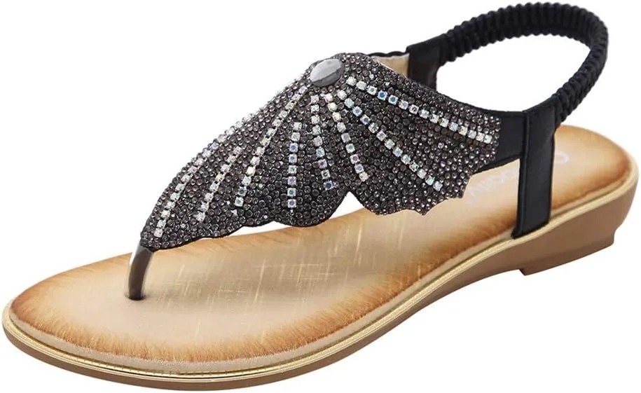 Aniywn Ladies Sandals Bohemia Flip Flops Sandals Summer Casual Comfortable Crystal t-Strap Thong Sandals